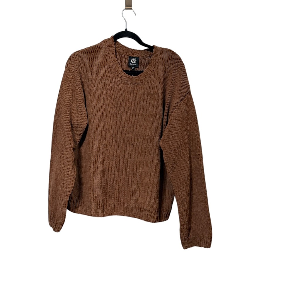 Bobeau Womens Brown Chenille Chunky Knit Crew Neck Sweater XL Pullover